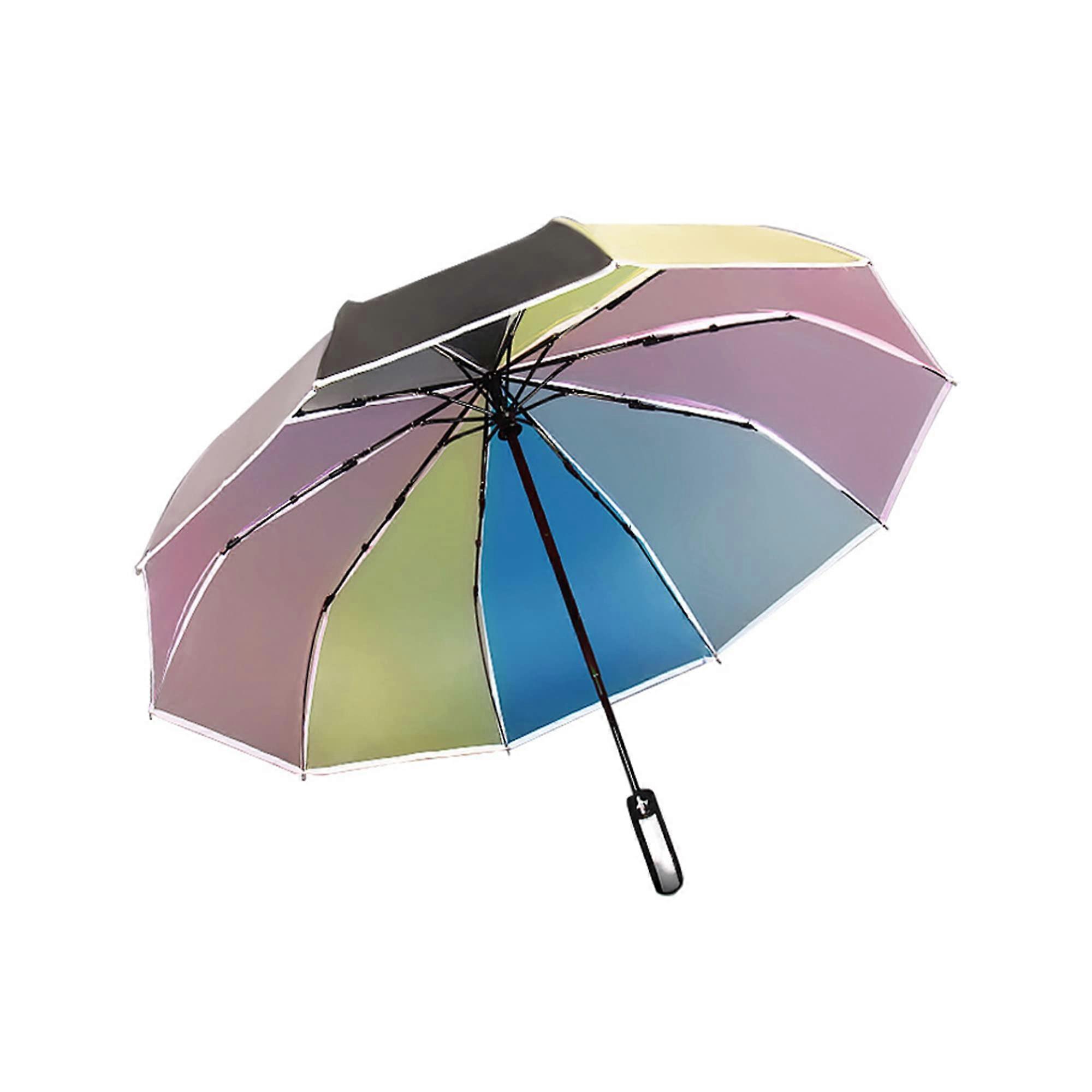 Windproof Rainbow Compact Umbrella,Rainbow Color 10 Rib(White)