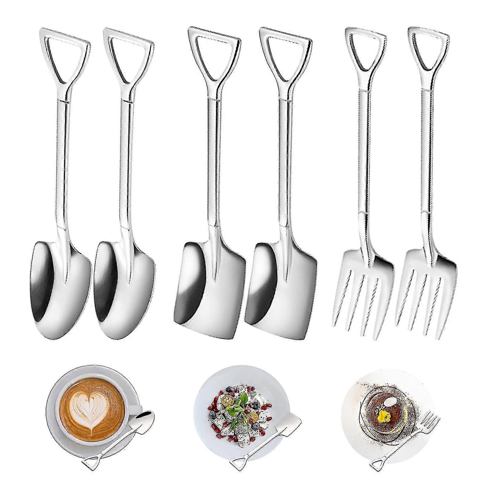 6pcs Stainless Steel Shovel Spoon Set, Creative Spade Spoon Fork