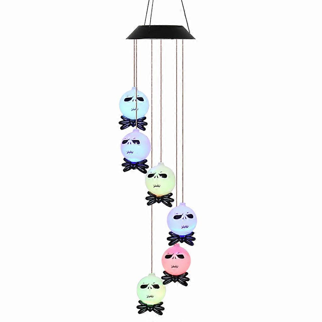 Solar Skeleton Skull Wind Chimes Light LED Color Changing Lamp Halloween