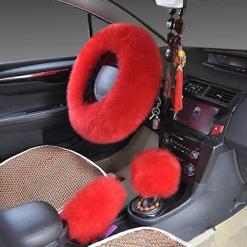 Car Steering Wheel Cover Gear Shift Handbrake Fuzzy Cover 1 Set 3 Pcs