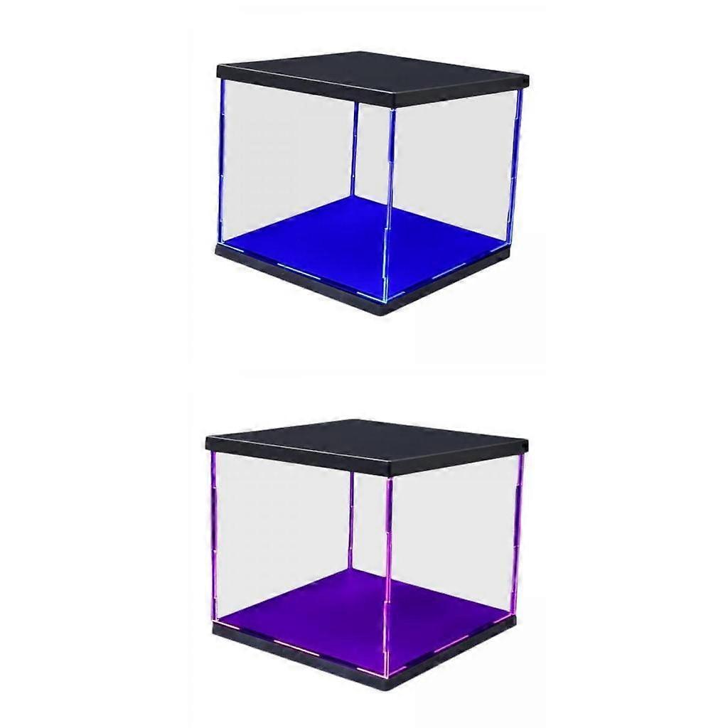 2-Pack Clear Plastic Display Showcase with LED Light Box for Model Dustproof