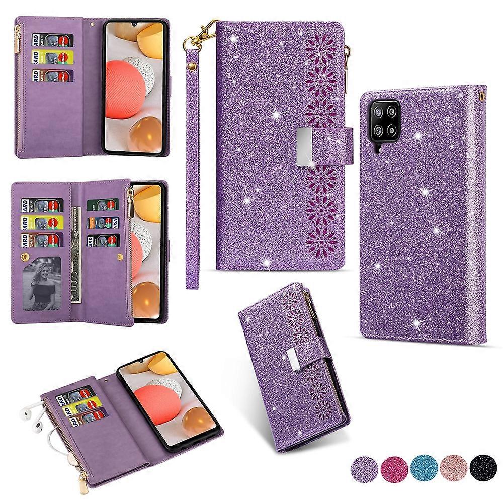 Compatible with Samsung Galaxy A12 Bling Wallet Case Glitter Leather Magnetic Stand with Card Slots Zipper Pocket Cover