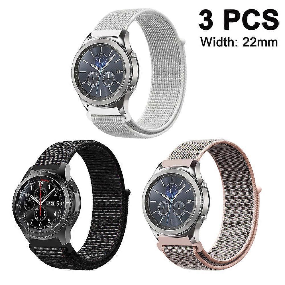 3pcs compatible with Samsung loop watch strap - reflective black + reflective white + powder sand 22MM