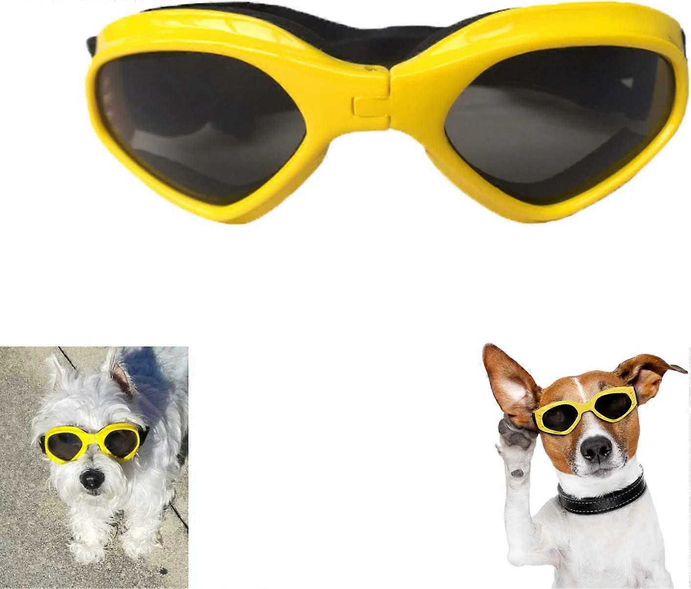 Dog Sunglasses Adjustable Strap for UV Sunglasses Waterproof Protection for Small and Medium DogsYellow