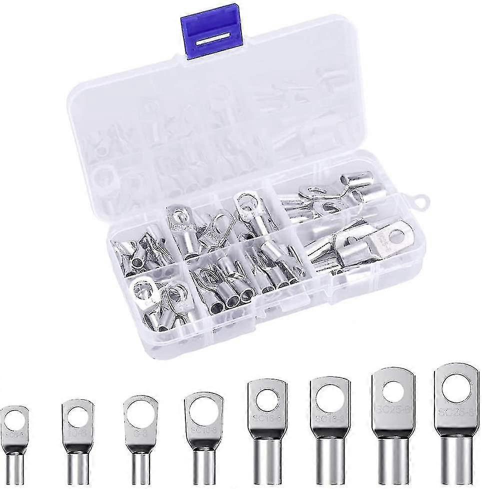 60 Pieces Tin Plated Copper Connector Terminals, Bolt Hole Terminals, 8 Sizes