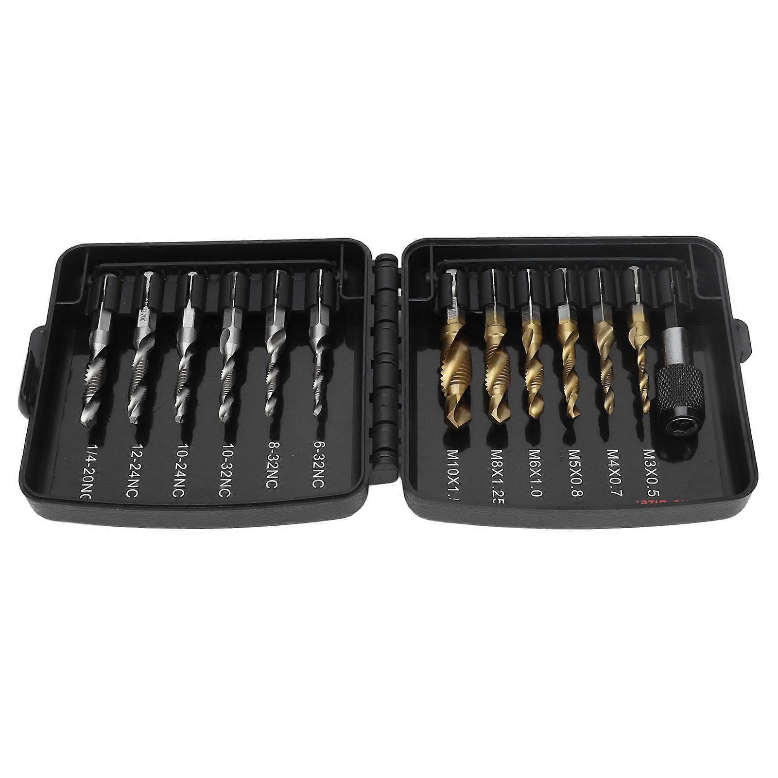 Tap Drill Bit Set HSS Metric Ti Plated with Fast Change Adapter 1/4in