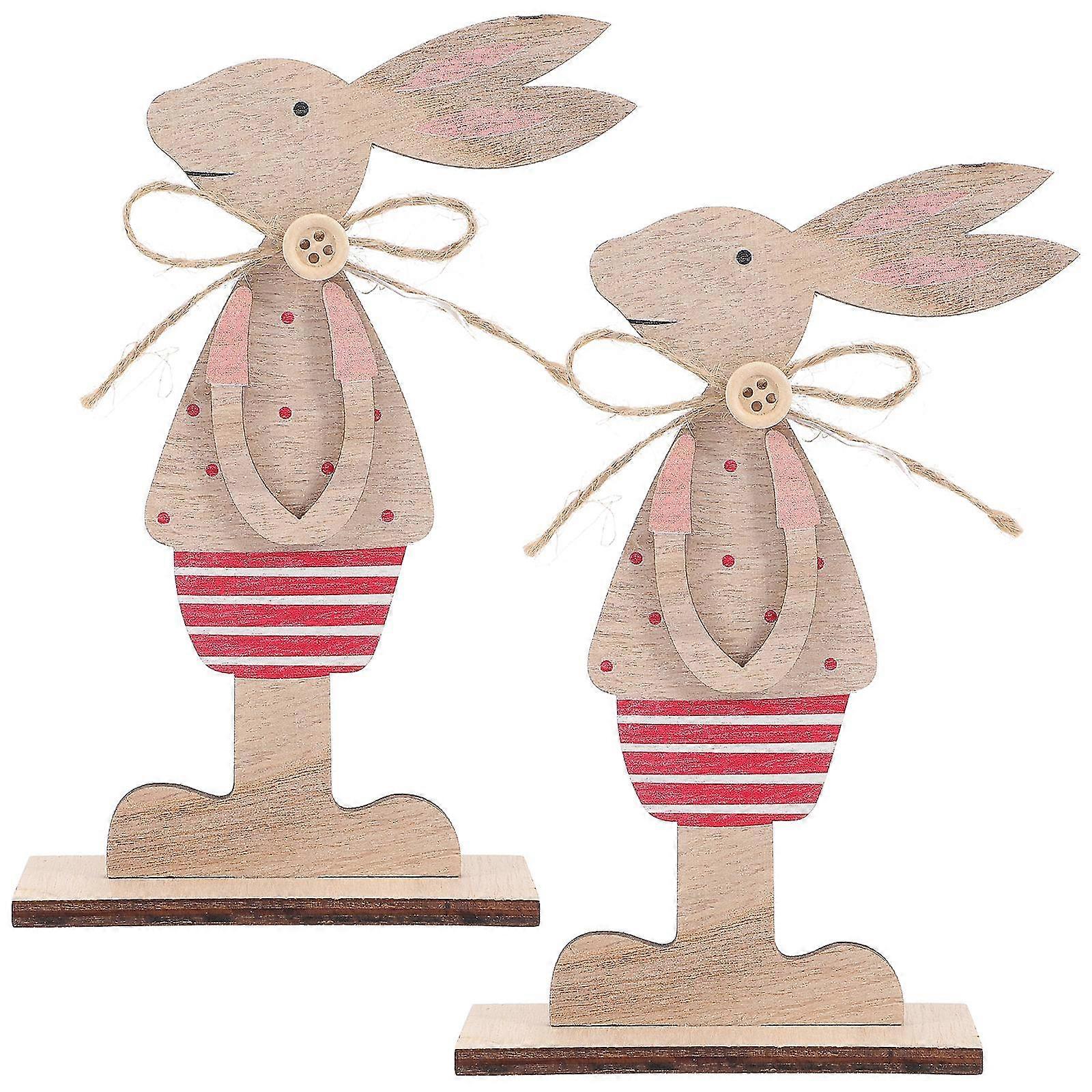 2pcs Easter Wood Bunny Table Decoration Spring Bunny Wood Tabletop Easter Decoration
