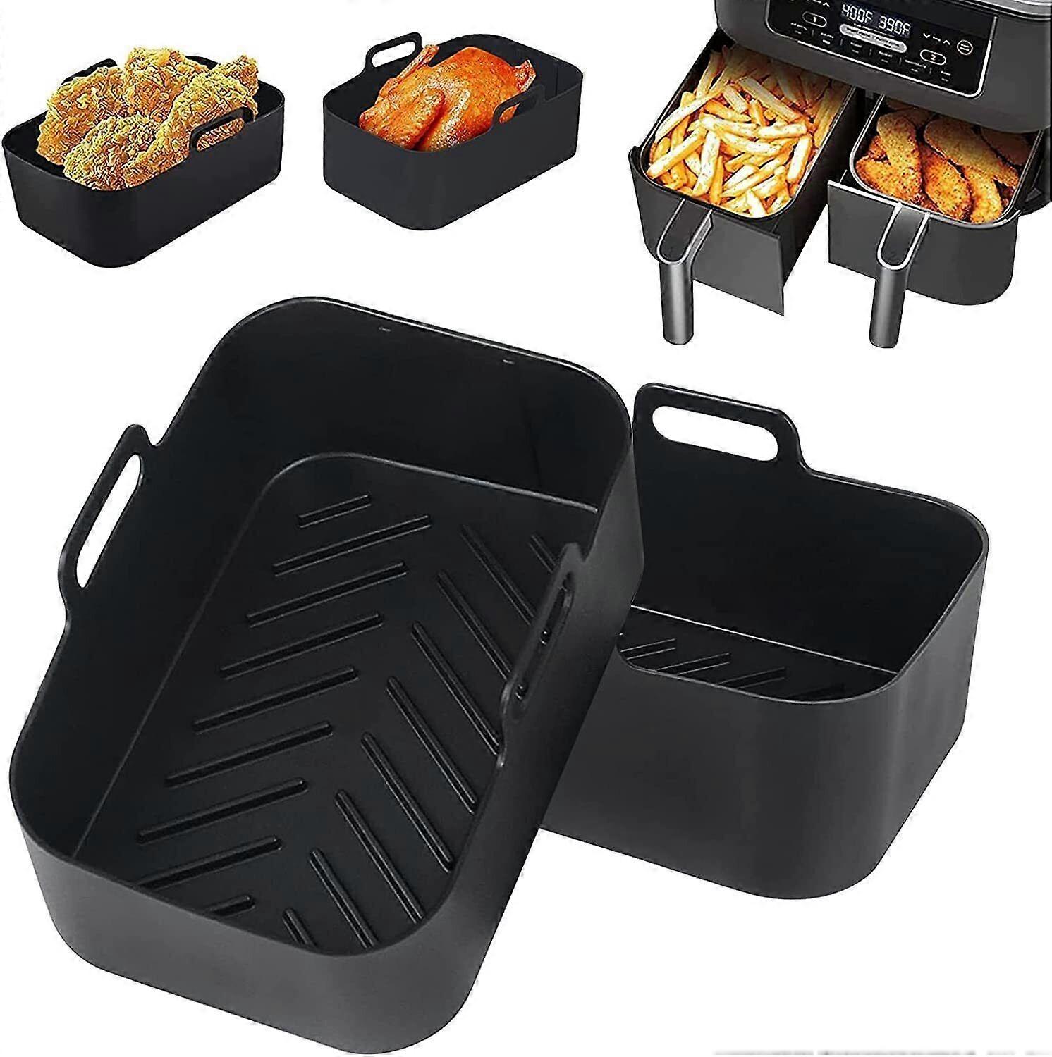2x Silicone Pot for Air Fryer Dual Basket Liner Handle Baking Pan Fit For Ninja,100% New