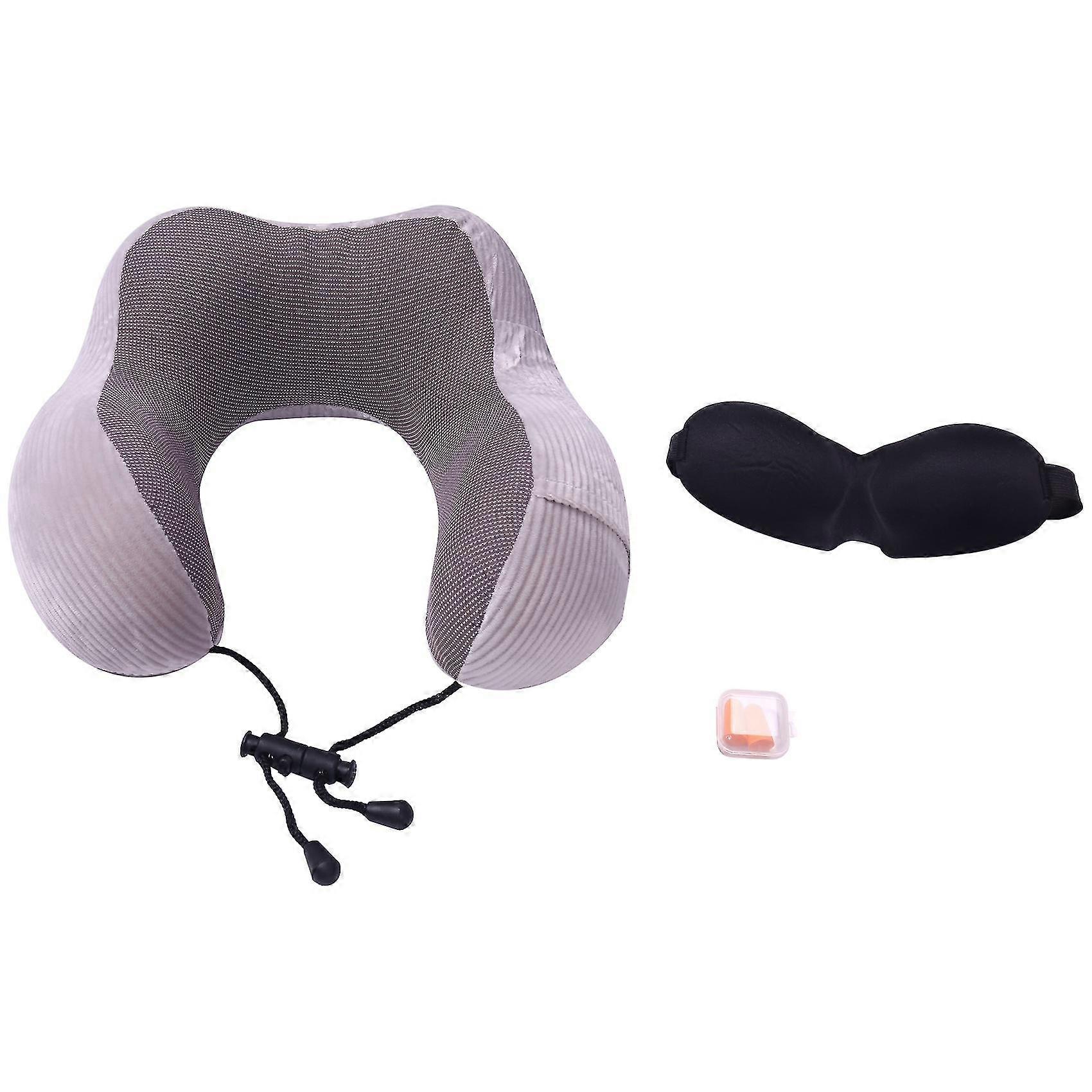 Gray Travel Pillow Memory Foam With 360-degree Head Support Comfortable Neck Pillow With Storage Ba
