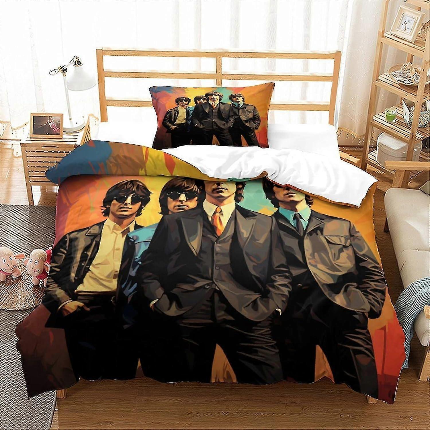 o4119 Prześcieradła Zestaw pościeli z nadrukiem 3D Beatlesów, zestaw poszewek na kołdrę dla dzieci chłopców, Rock Band Wystrój pokoju dla nastolatków Chłopcy Pojedyncze prześcieradła fVV4119