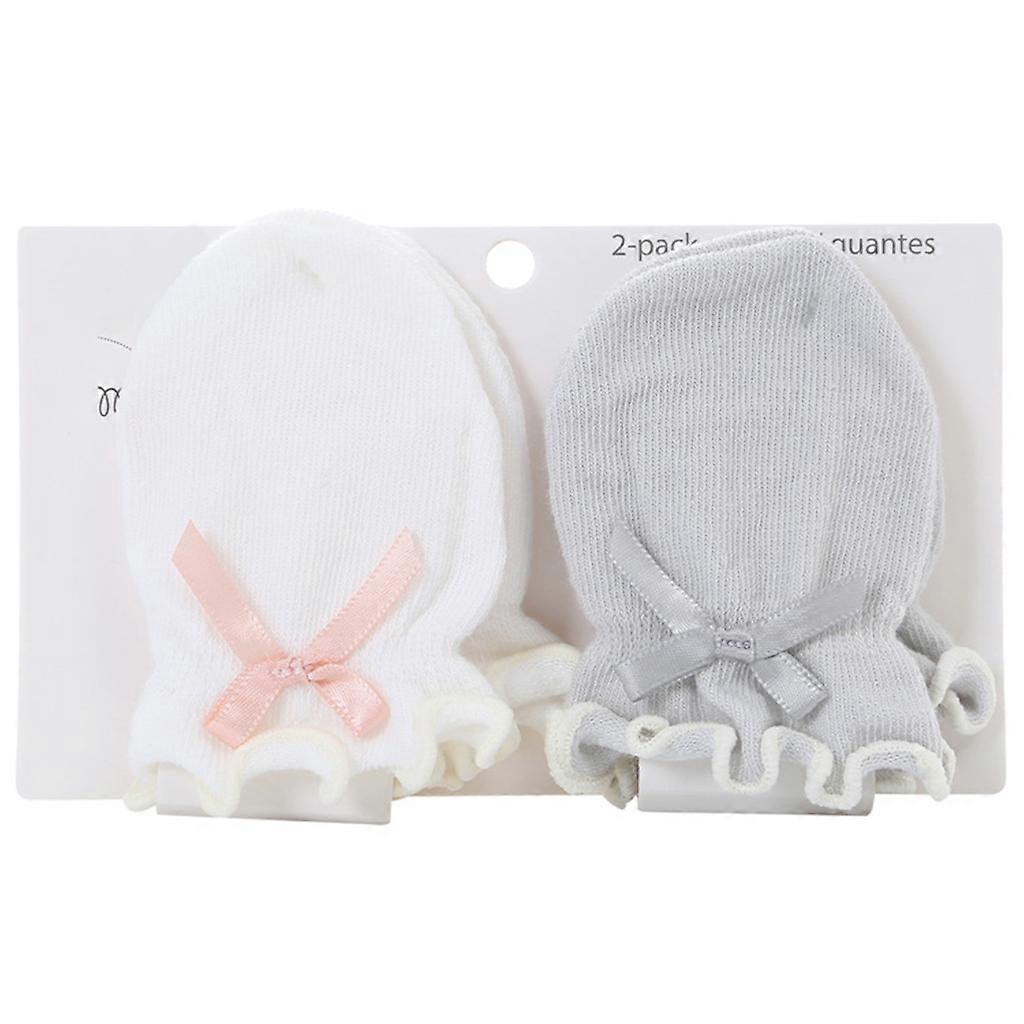 Solid Color No Scratch Mitts Baby Anti Scratching Soft Cotton Bows Gloves Newborn for Protection Face Scratch Hands Glov