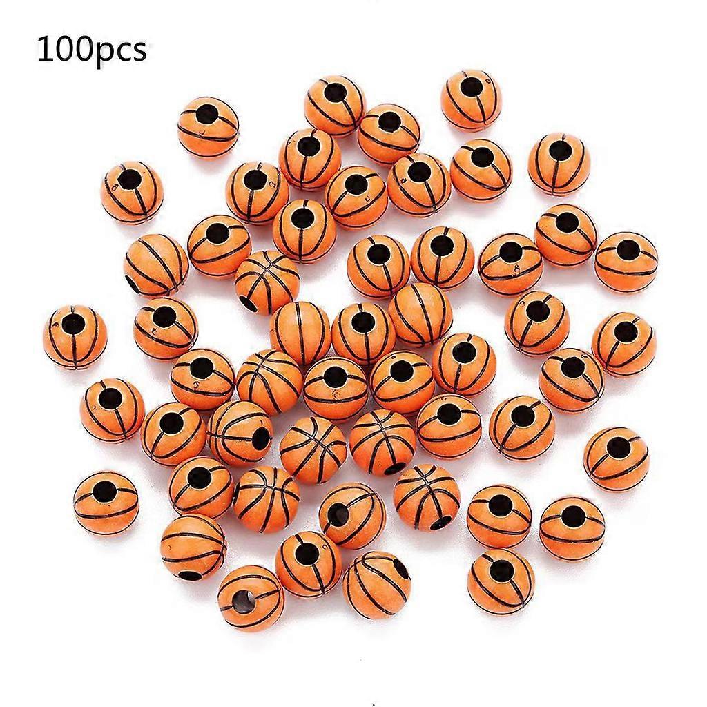 Plastic Round Beads 100pcs Basketball Pattern Ball Beads Round Loose Beads