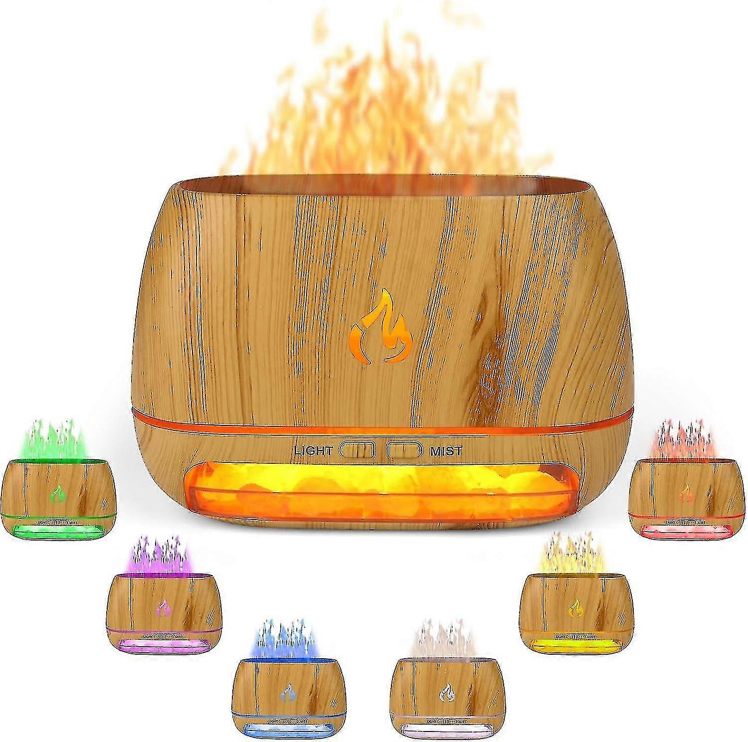 3 in 1 Himalaya-Salzfels-Aroma-Diffusor, Ultraschall-Diffusor für ätherische Öle, Simulations-Flammenbefeuchter, Farblichtnebel-Diffusor, Holzmaserung Ar