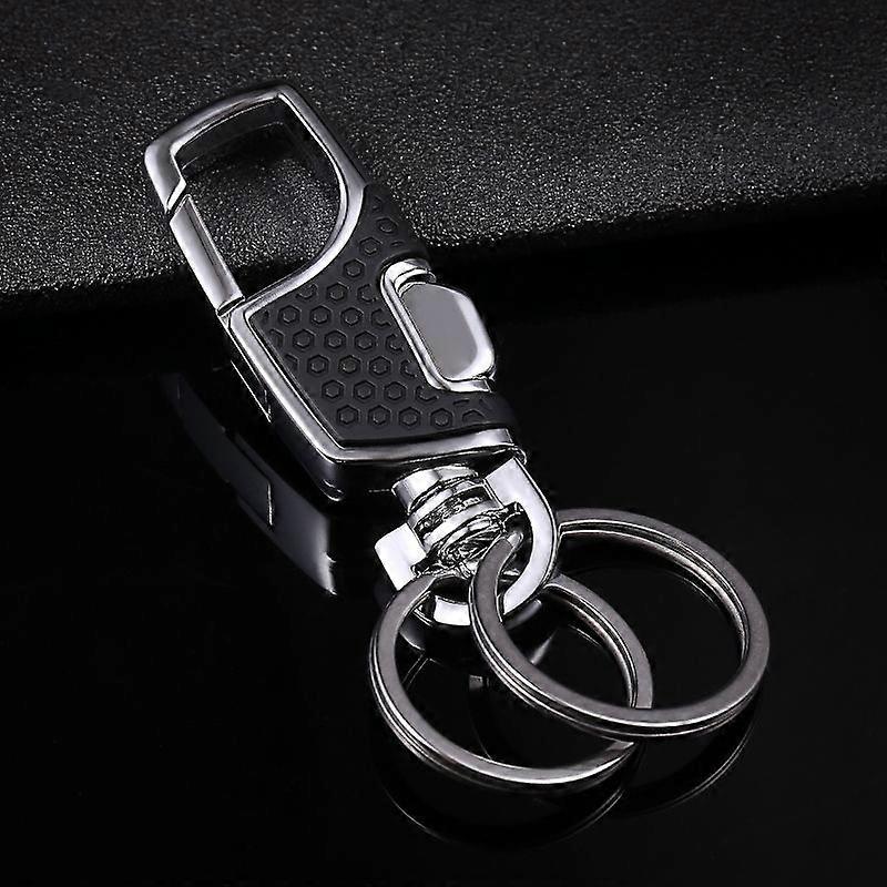 1PCS (black) car keychain with 2 metal rings