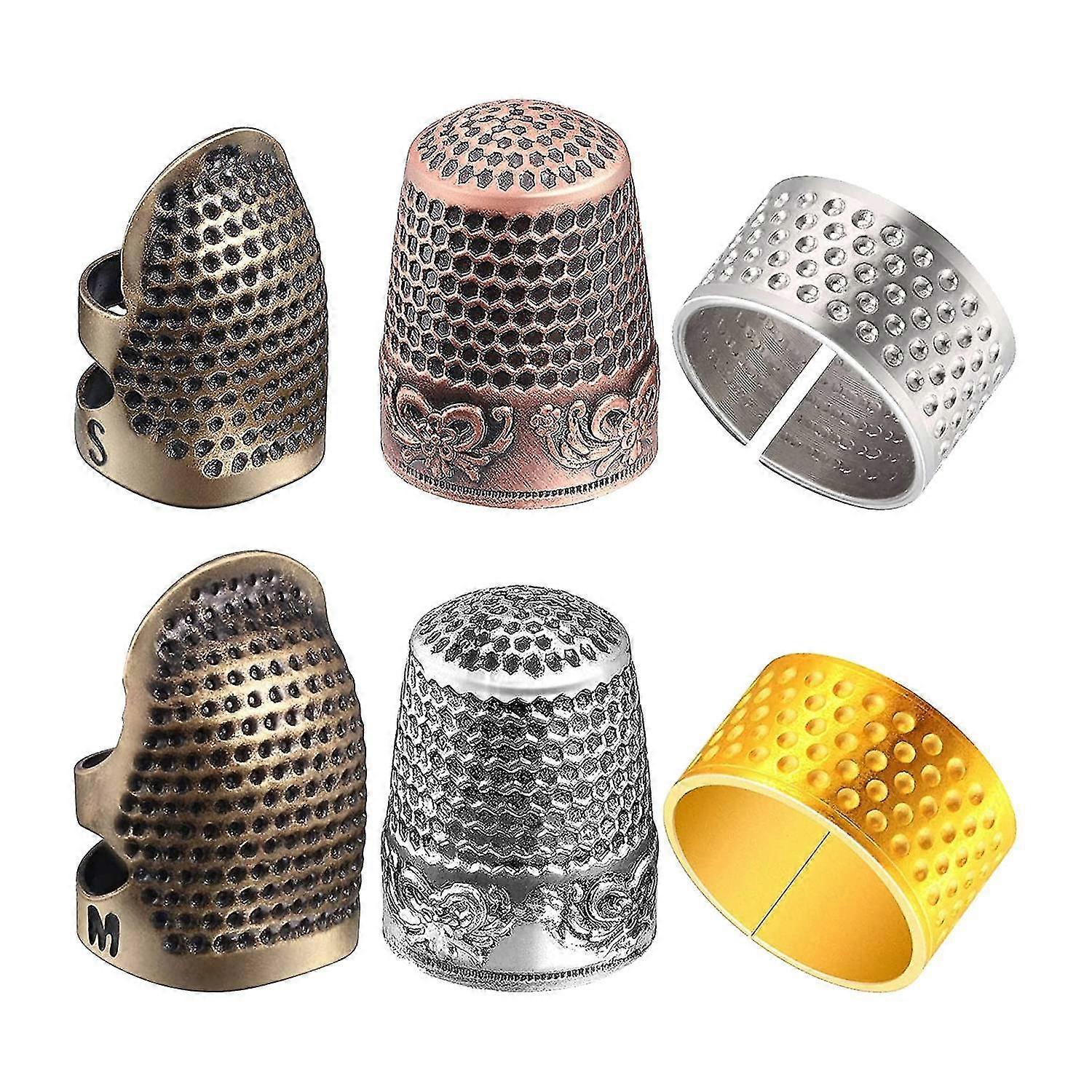 6 Pieces Sewing Thimble Finger Protector,adjustable Metal Finger Shield Protector For Sewing Embroi