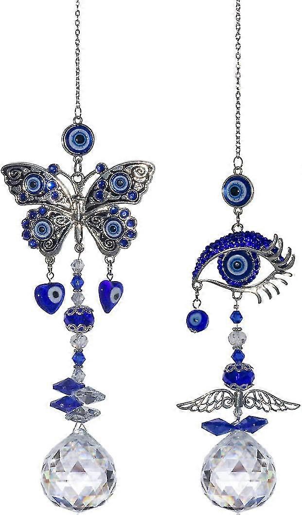 2pcs Hanging Crystals Suncatchers With Crystals Prisms Blue Evil Eye For Window Home Garden Decoration Charm