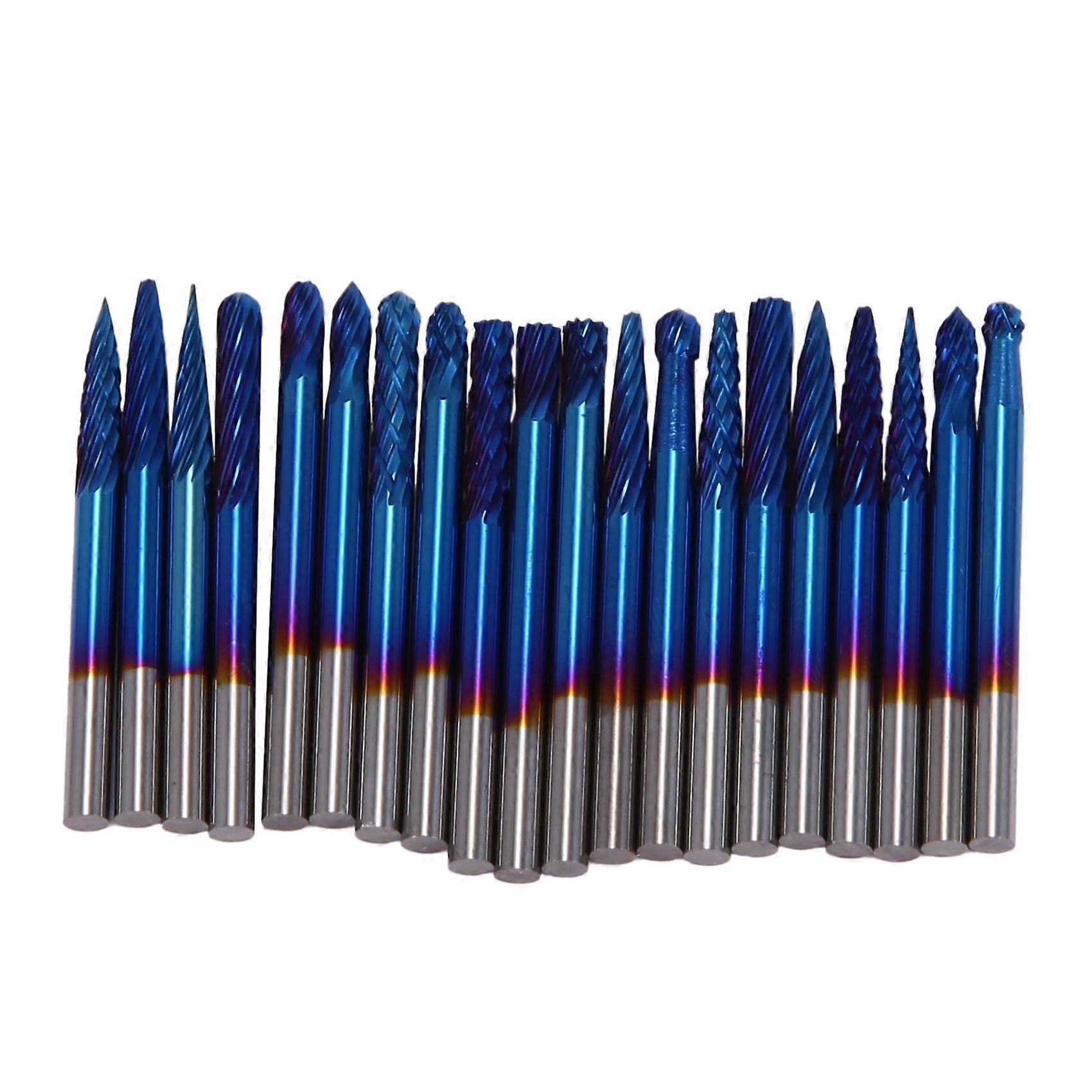 20Pcs 3X3mm Blue Coating Double Cut and Single Mixed Rotary Files Carbide Router Rasps Rotary Burrs