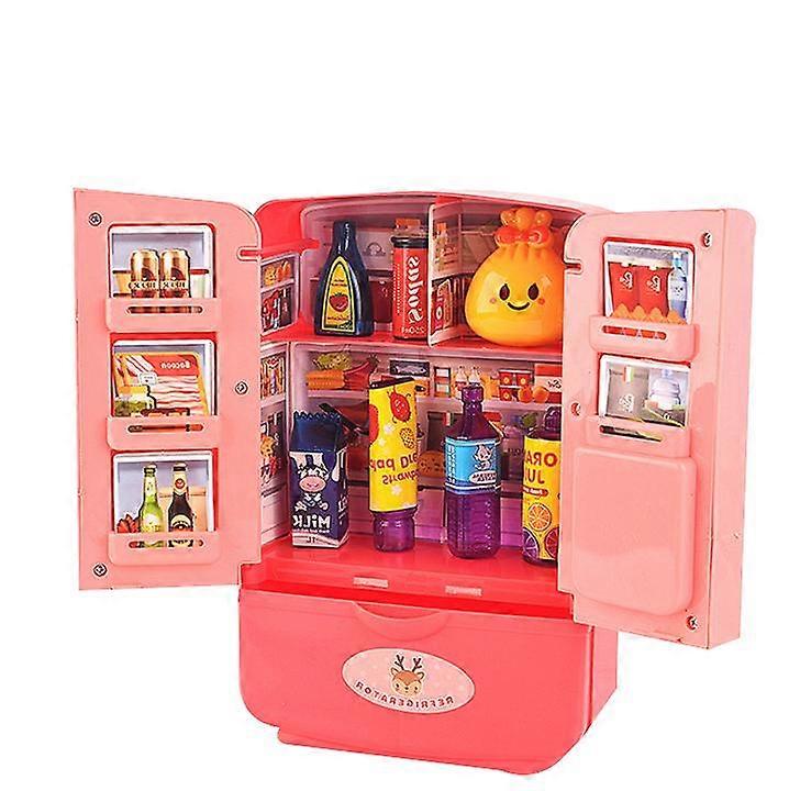 9pcs new simulation refrigerator toy children's simulation double door mini refrigerator set