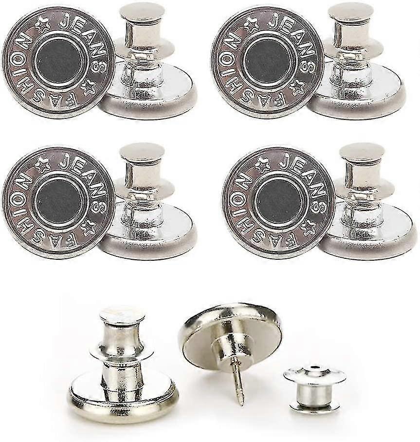 Knap pins til jeans, ingen sy og ingen værktøjer Instant Jean Button Pins til bukser, 4 sæt udskiftning knapper, enkel installation, genbruges og justerbar