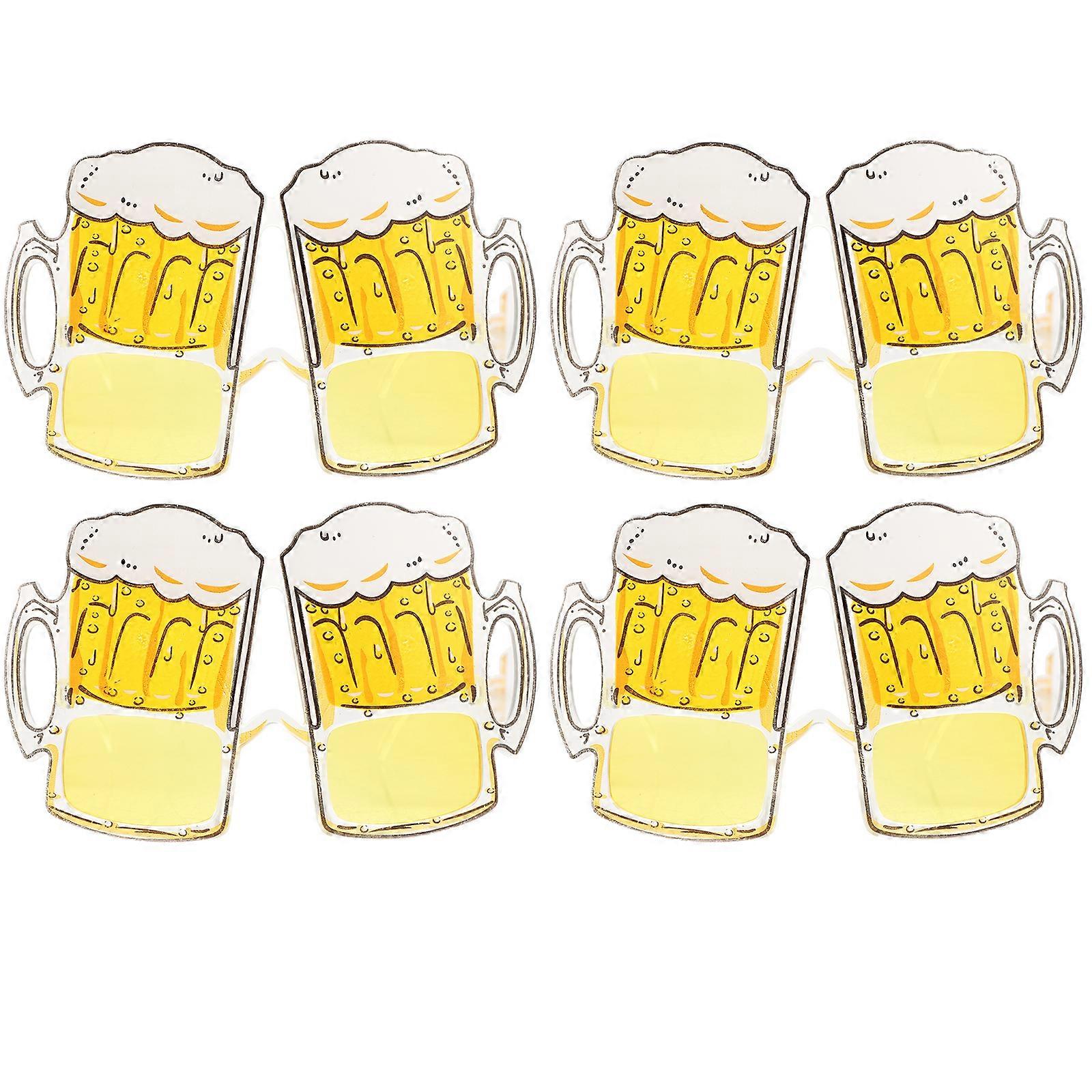 4 Pcs Creative Glasses Beer Mug Shape Eyeglasses Fun Overflow Beer Cup Spectacles for Costume Party Festival Carnival(Golden)