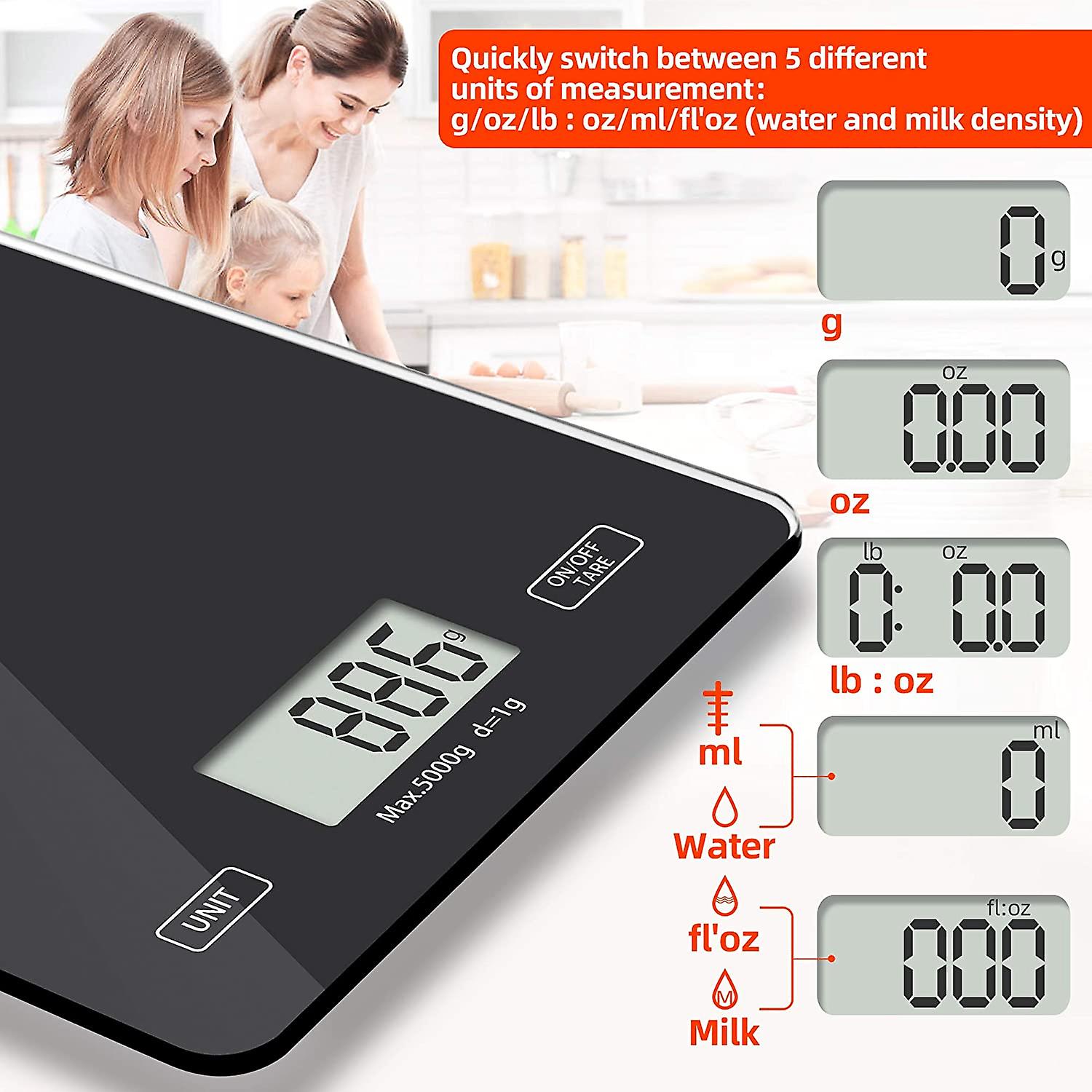 Digital Kitchen Scales, 5kg (1gaccuracy) Digital Scales Electronic