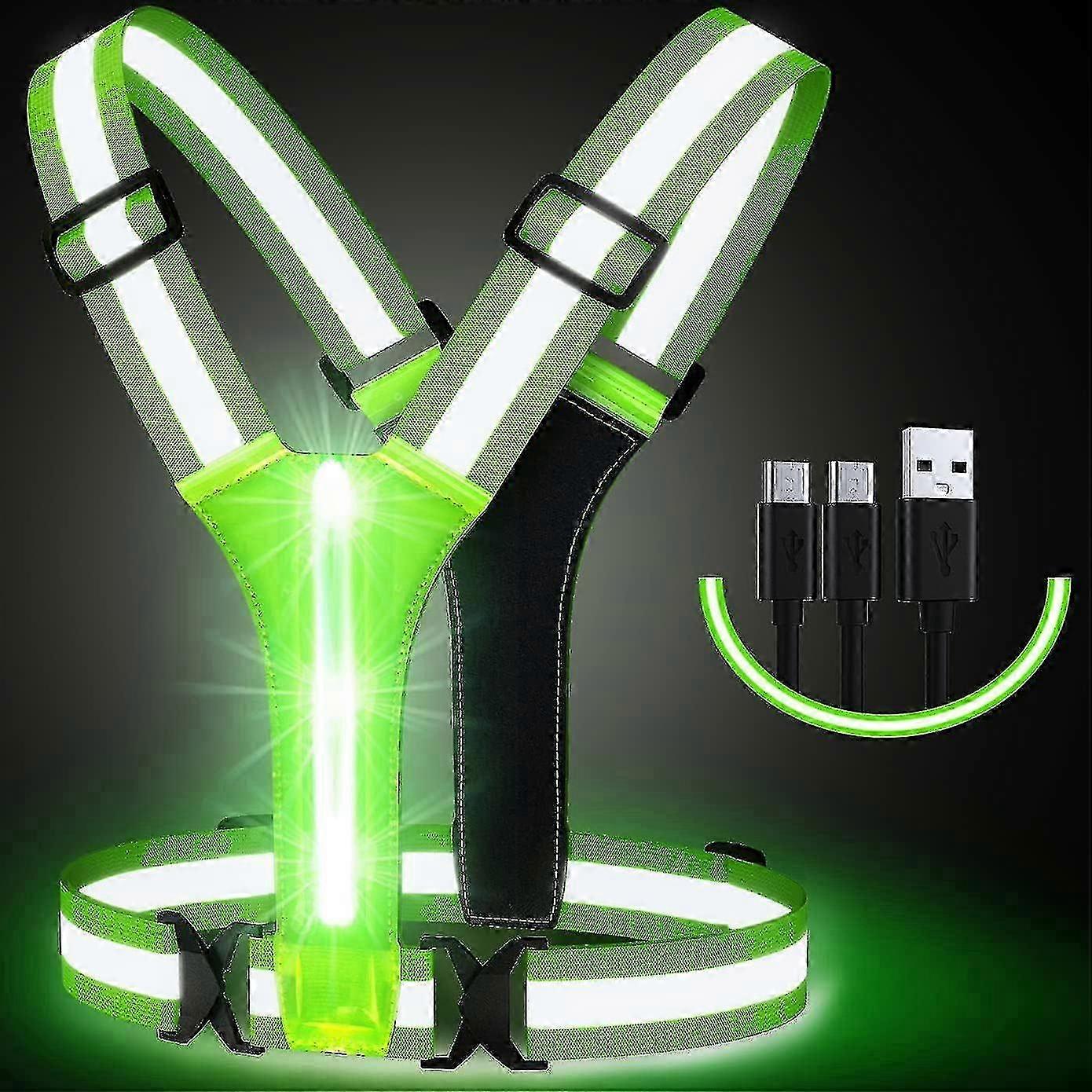 Led Reflective Vest Running Gear Running Lights For Runners Usb Rechargeable Led Light Up Vest High Visibility With Adjustable Waist/shoulder For Jogg