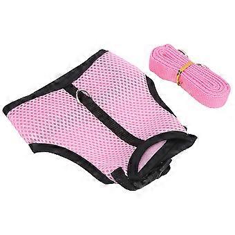 L Pink Pet Mesh Traction Harness with Leash for Rabbit Guinea Pig - Chest Back Pet Supply
