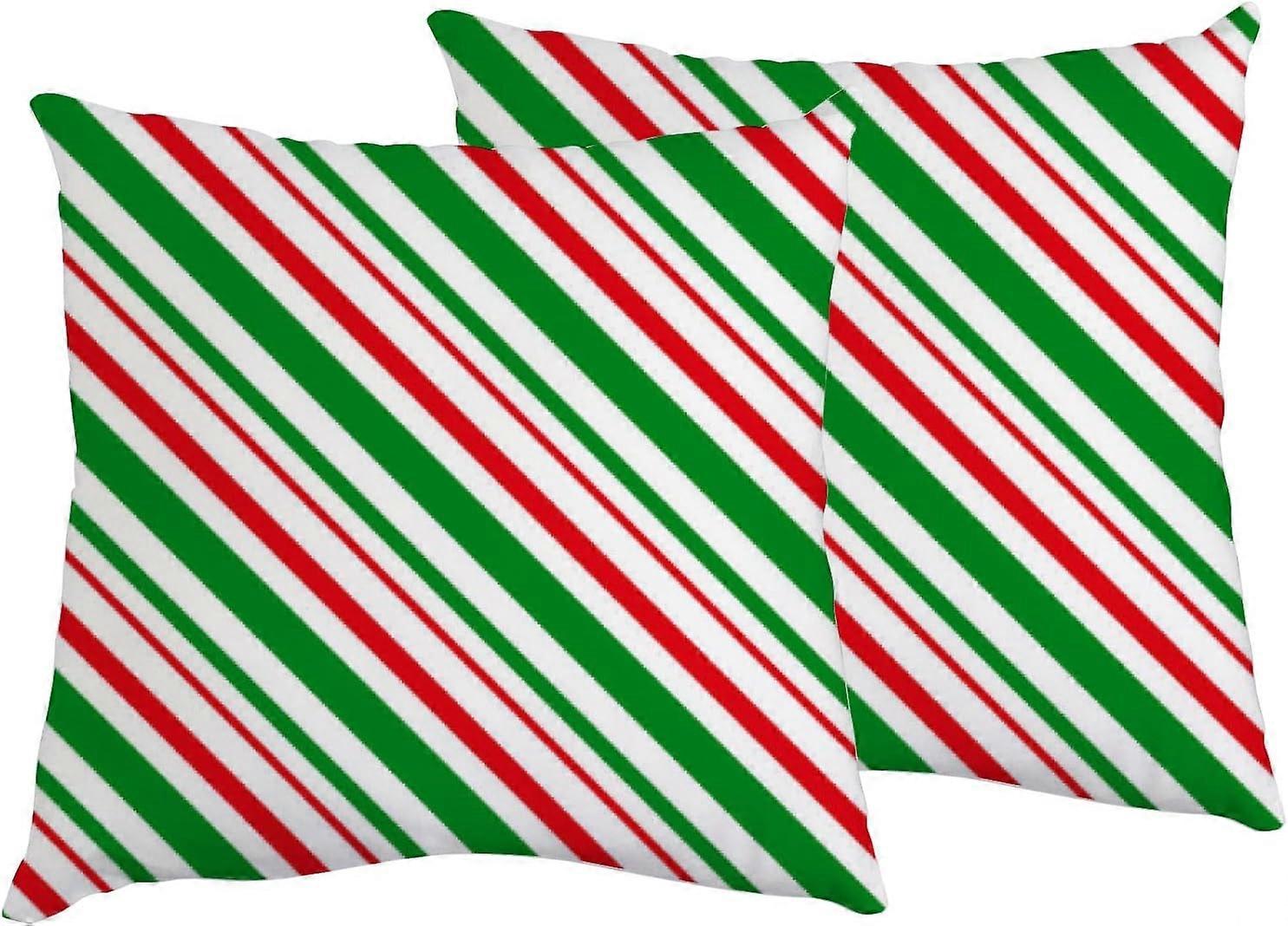 Pillowcase Candy Christmas Striped New Year Red Green 16x16 inch Square Throw Pillow Cover Protector Pillow Sham Pillow Case with Zipper Set of 2