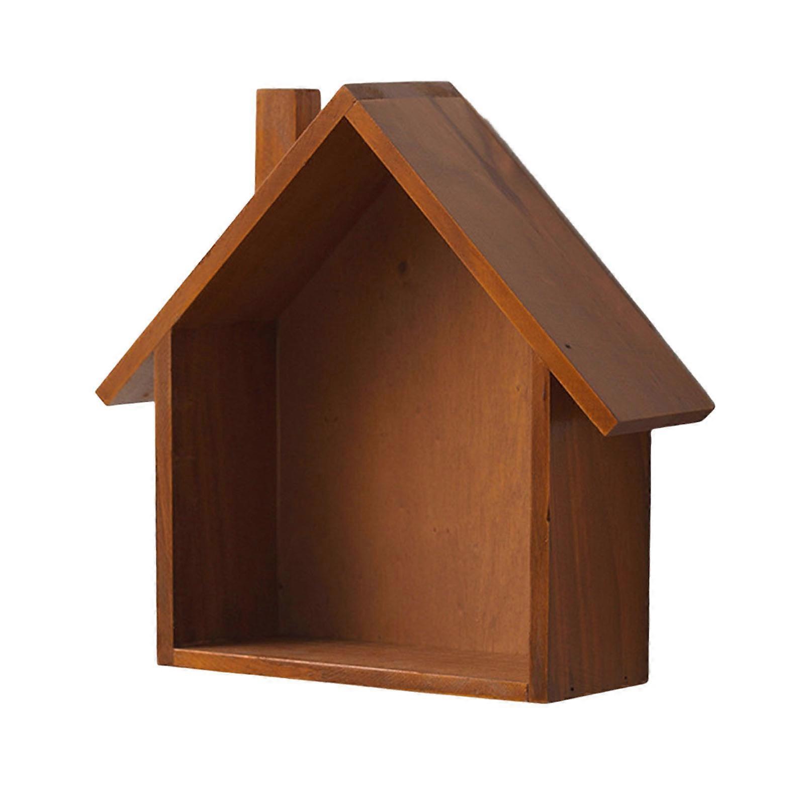Storage Rack Wooden House Decoration Smooth Edge Burr Free Simple Installation Decorative Small House Shelf Wall Mount Organizer