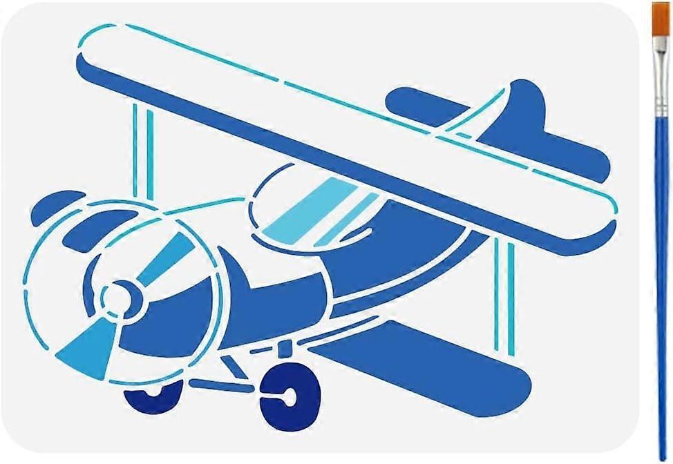 Retro Airplane Painting Stencil 8.3x11.7inch Reusable Airplane Drawing Stencil with 1 Pc Paint Brush Plane Pattern Template for Painting on Wall Wood