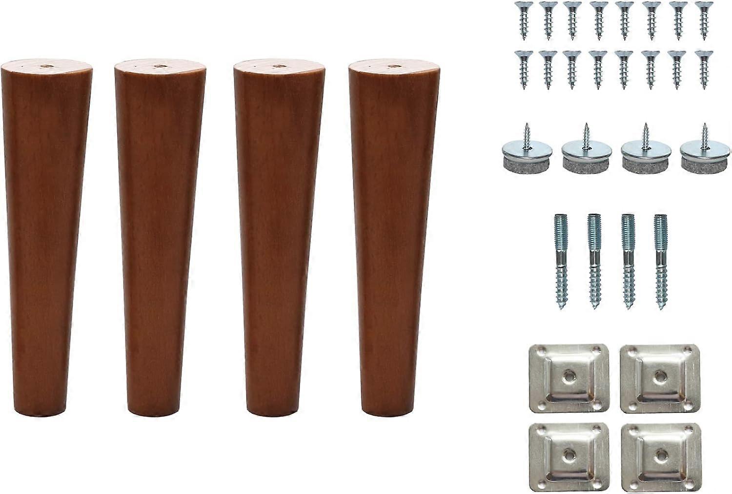 10 Wooden Round Cone Tapered Furniture Replacement Legs Sand Oak M8 Thread Level Mounting Plates Protective Felt Pads Set of 4 Legs for Sofa Cabinet F