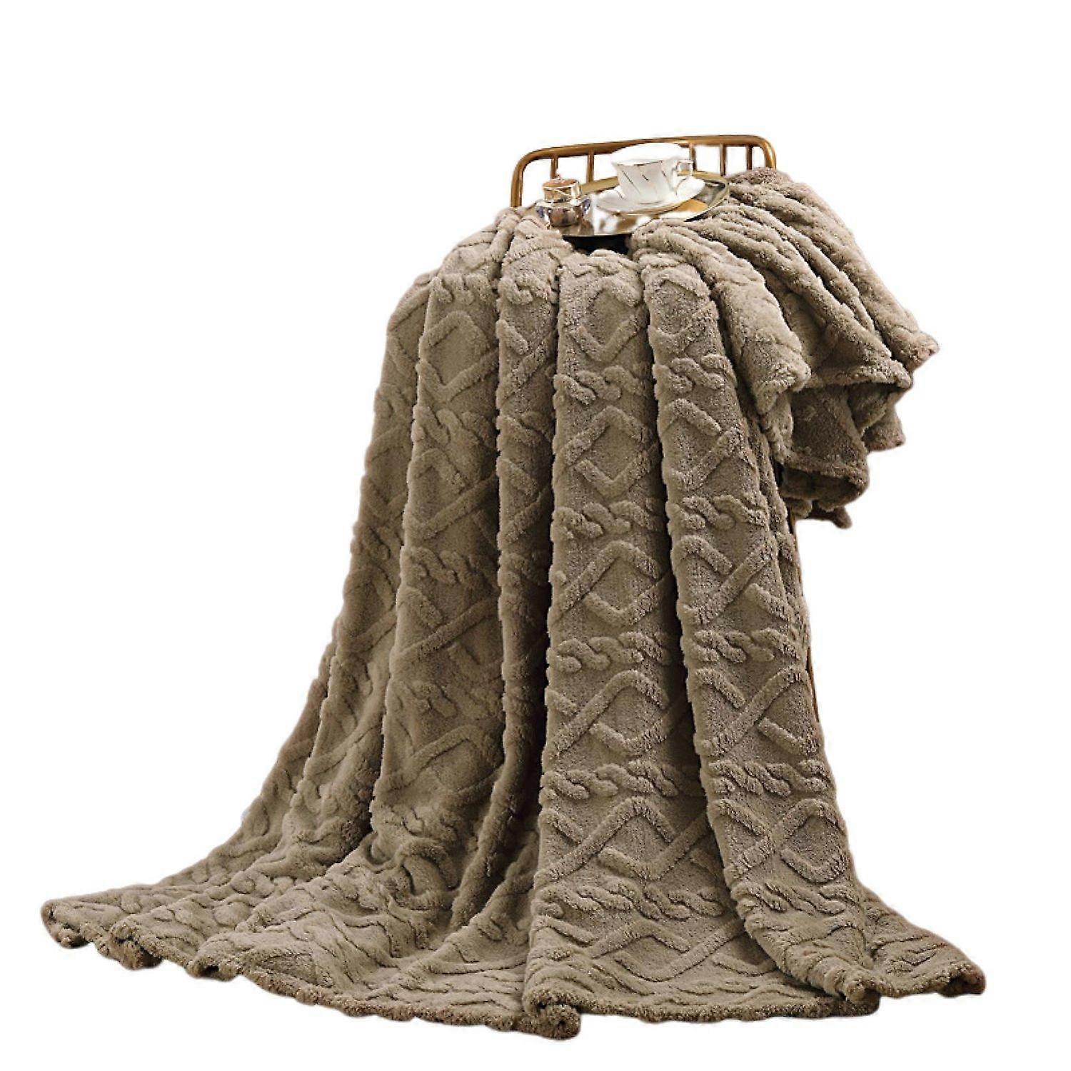 Nap Throw Blanket Double-sided Solid Color Thick Plush Three-Dimensional Embossing Machine Washable