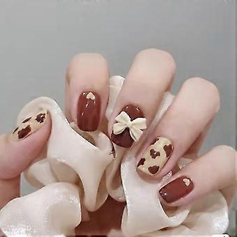 24 stuks Bruine Nagel Patch Zoete Stijl Korte Paragraaf Verwijderbare Manicure Lijm Type Valse Nagel Patch Nieuw