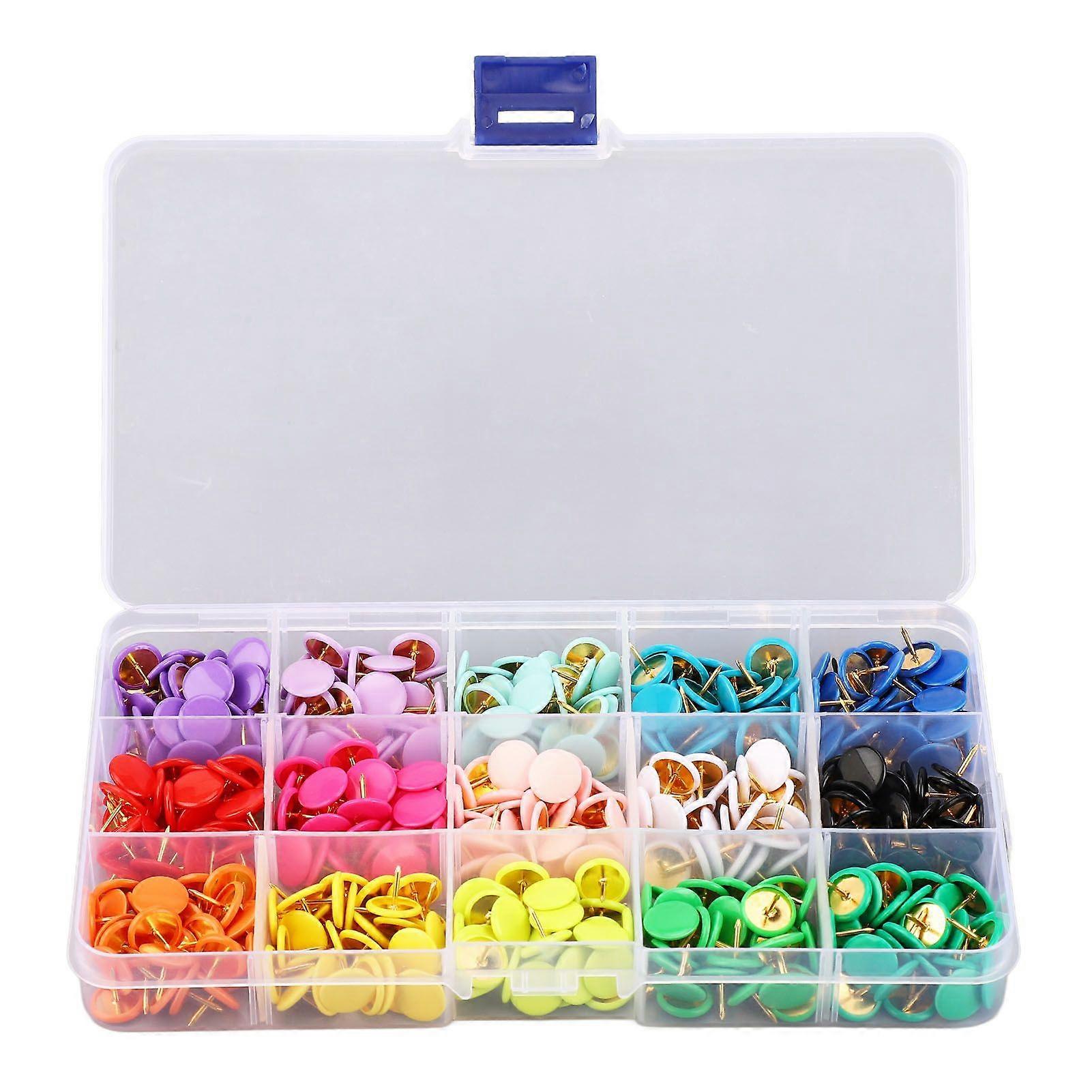 1 Box Thumb Tacks 15 Colors Colored Rubberized Flat Head Painting Decorative Tacks Push Pins With Clear Box for Corkboard