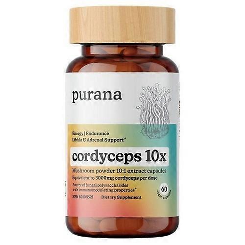 Purana NEW Cordyceps 10:1 Mushroom Powder 10:1 Extract, 60 Count