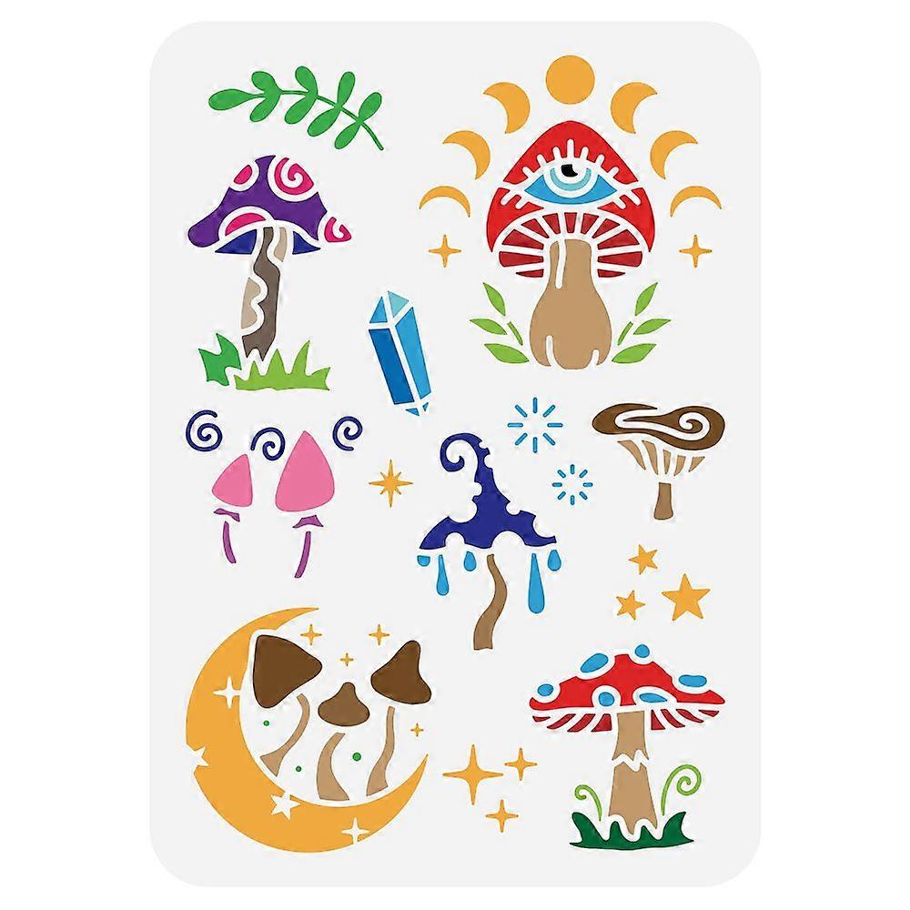 Magic Mushroom Stencil 8.3x11.7 inch Moon Phase Stencils Template Plastic Moon Diamonds Grass Stars Pattern Painting Stencil Reusable DIY Stencil Temp