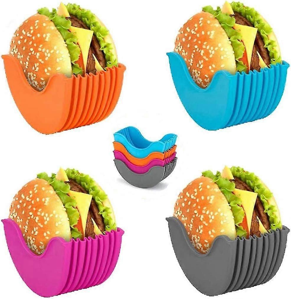 Reusable Burger Holder, Expandable Fixed Box, Mess-free Silicone Storage, Washable Retractable Plastic Hamburger Clip, 4pcs