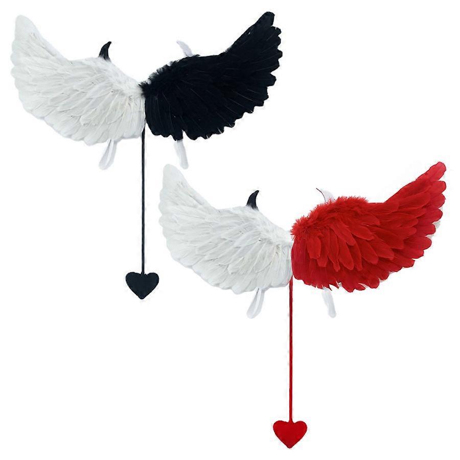 ハロウィーンの羽根の翼 - 天使 & 悪魔 - ブラック/ホワイト & レッド/ホワイト 2枚セット