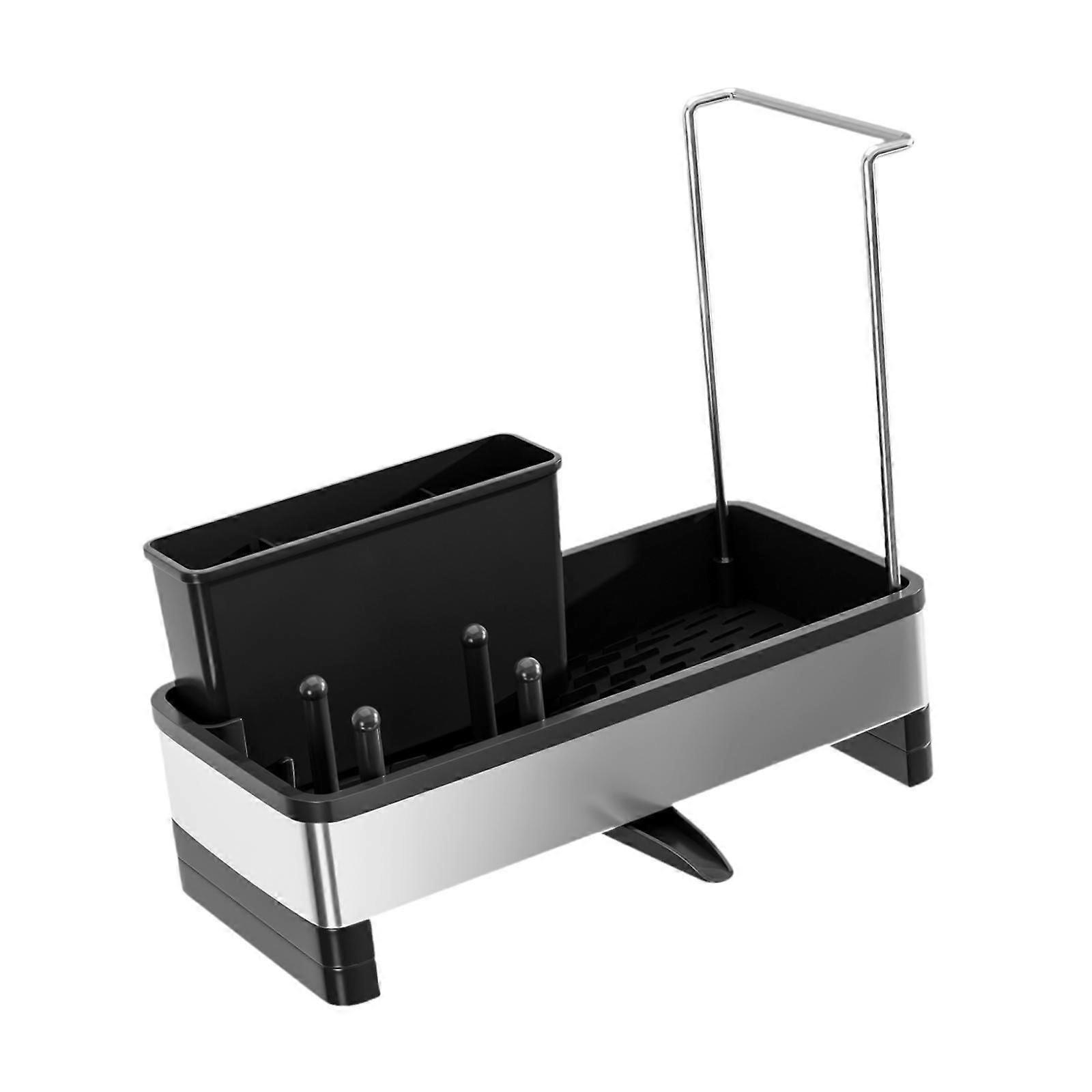 מתלה כיור מטבח מגש ציוד ניקוי מארגן עבור ספוג Scrubber מברשת שחור