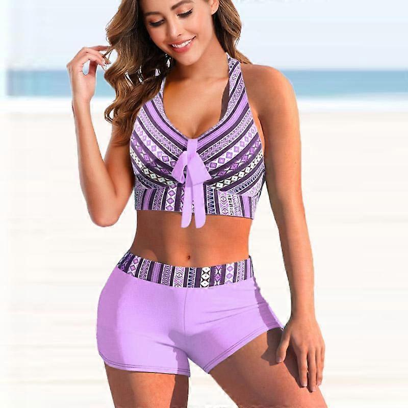 Dame Halter Bikini Tankini Badedragt Sort og Hvid Stribet Print Badedragt