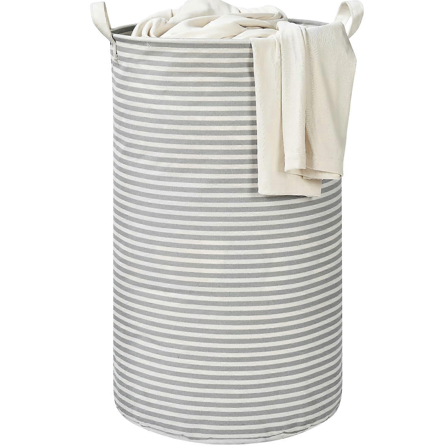 Grey Stripe Thickened Collapsible Laundry Basket - Large Size, Durable Fabric, Space-Saving Design, Easy to Clean