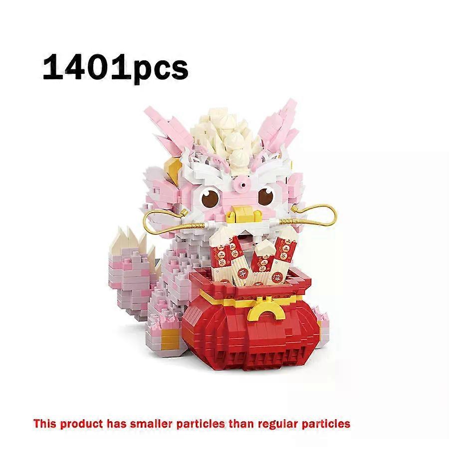 New Year Style Lion Dance Dragon Year Series Assembling Micro Particle Building Blocks Desktop Decoration Model Toy Gift