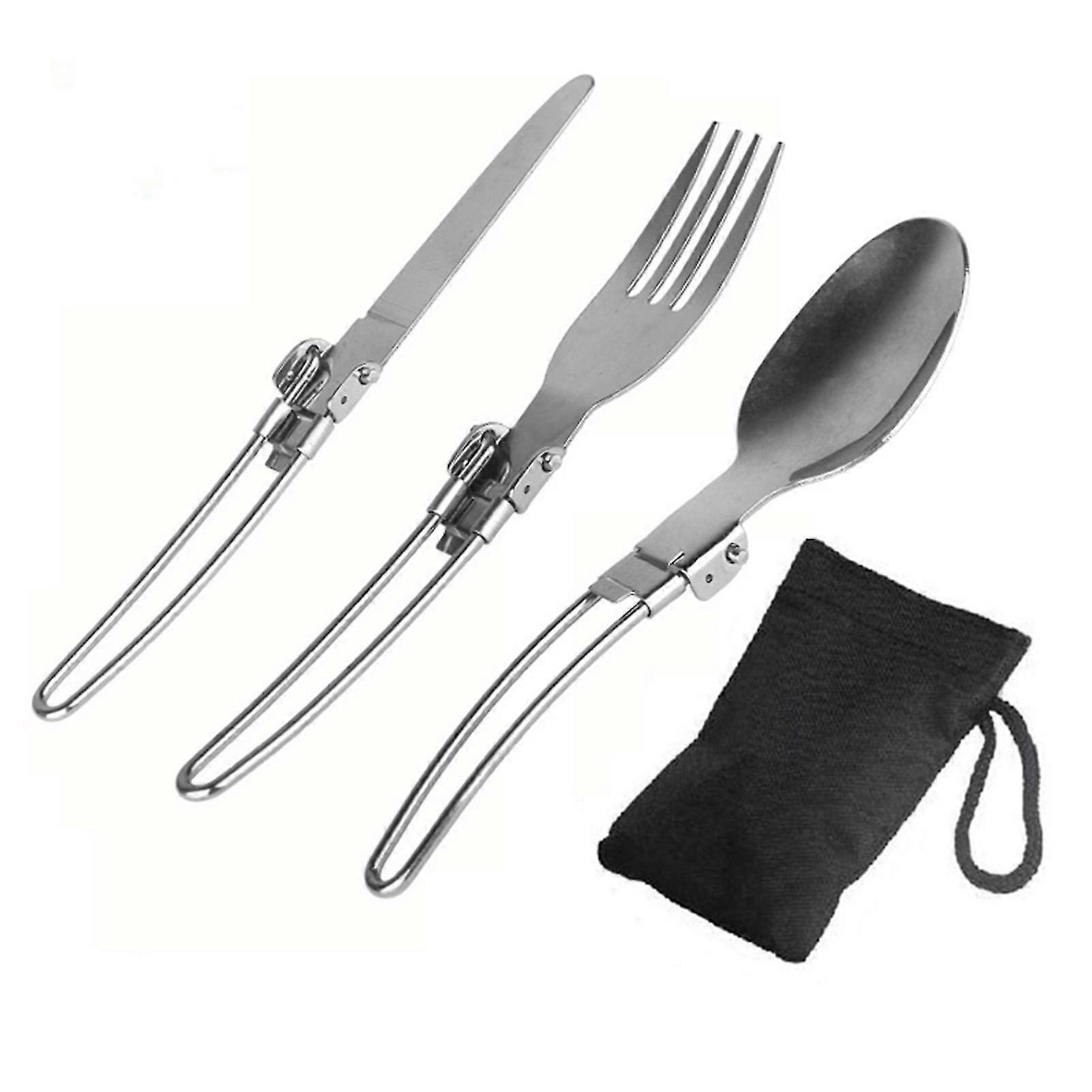 3pcs Folding Knife Fork Spoon Set Foldable Cutlery Set