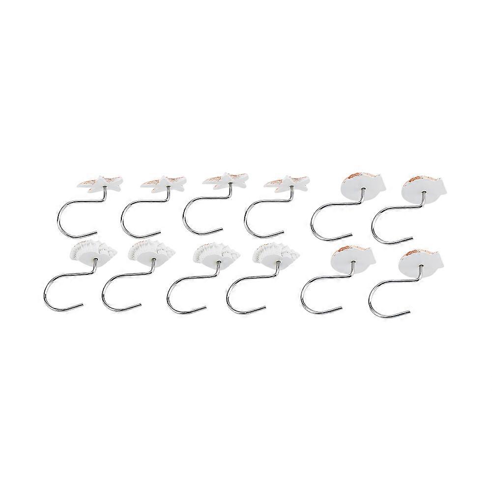 12 Pcs Seashell and Starfish Curtain Hooks for Bathroom Decor