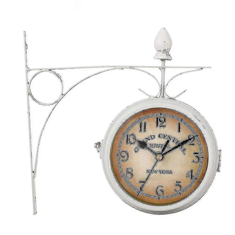2024 Outdoor Bracket Clock Garden Station Wall Clock Double Sided Clock Black/White(White)