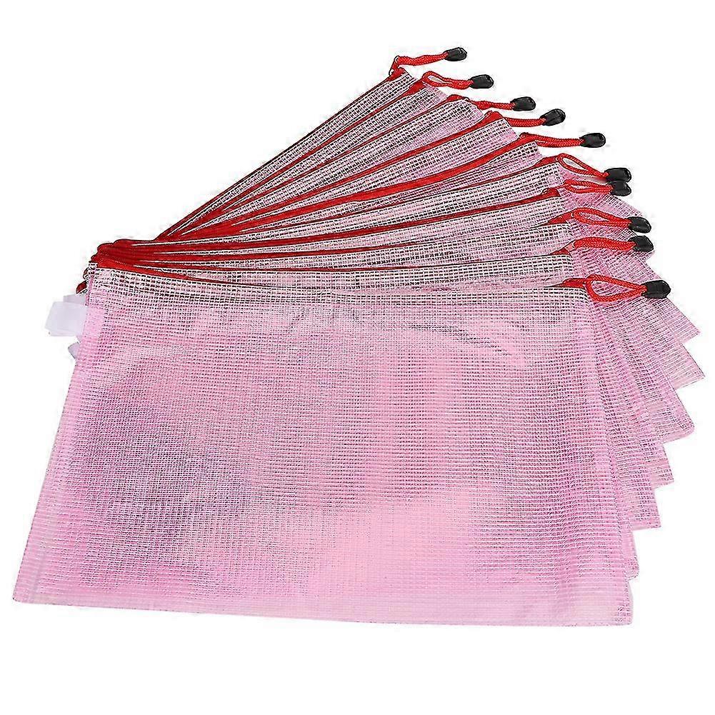 10pcs Mesh Zipper Bag A4 File Folder PVC Transparent Information Pack Document OrganizerLight Pink