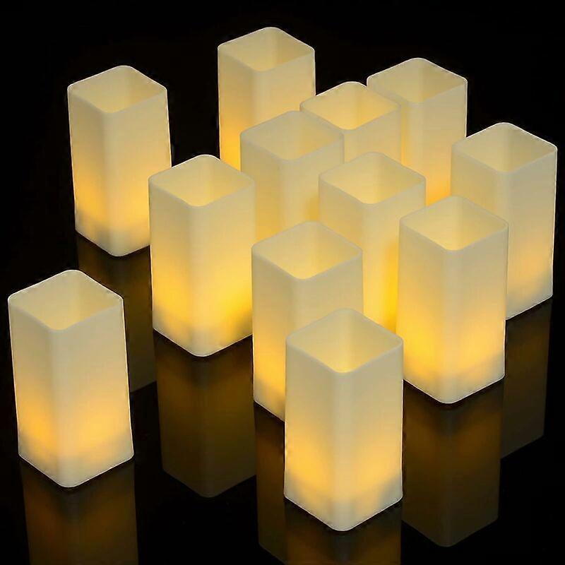 LED Square Candles, Set of 12 Battery Operated Flameless Flickering Candles LED Mood Lighting - Warm White [Large - 3.6X3.6X7.5cm], Versailles