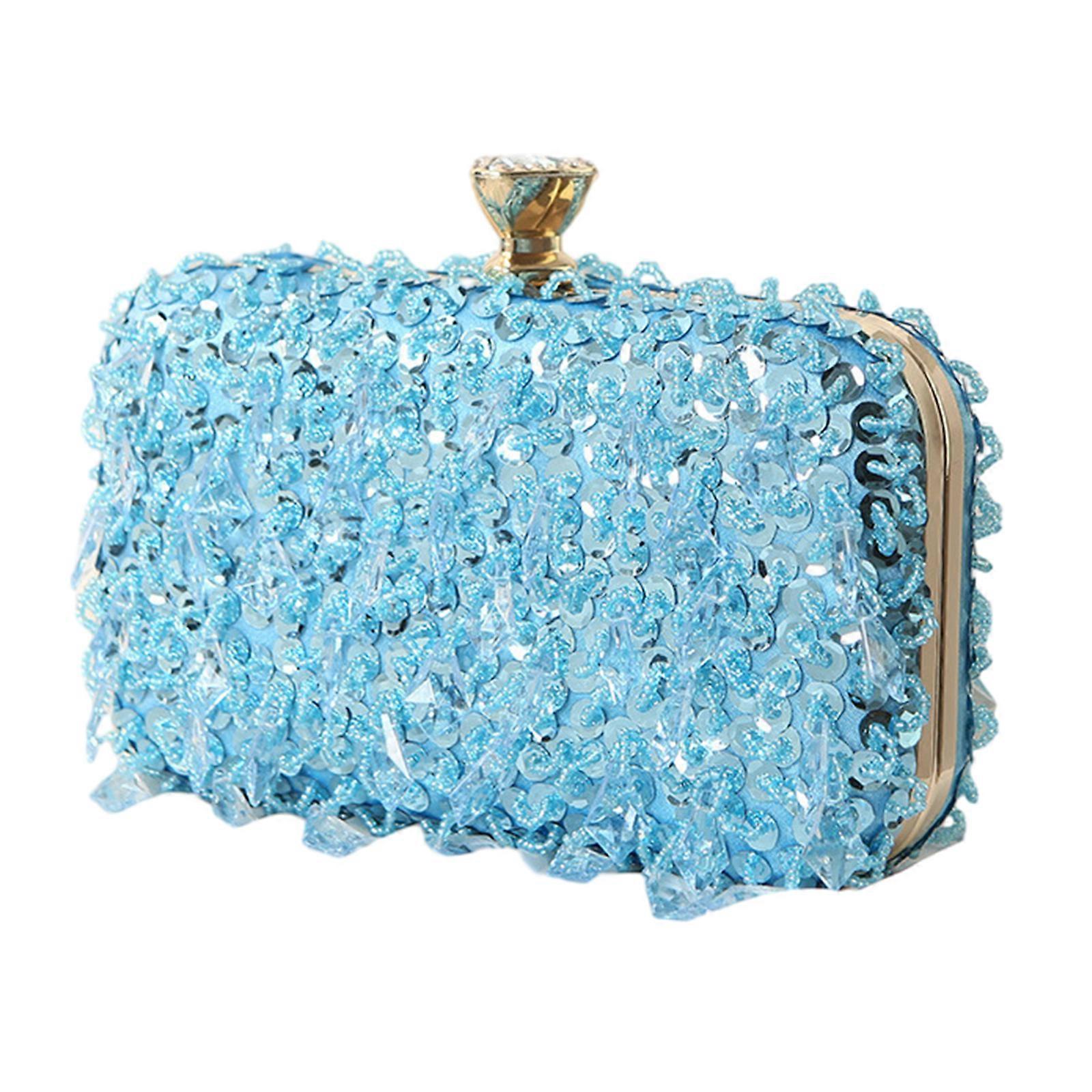 2023 Sac de soirée fait à la main perlé Dame sac à main Élégant Banquet Mariage Embrayage Sac à main pour fille Bandoulière Sac à bandoulière Bleu ciel
