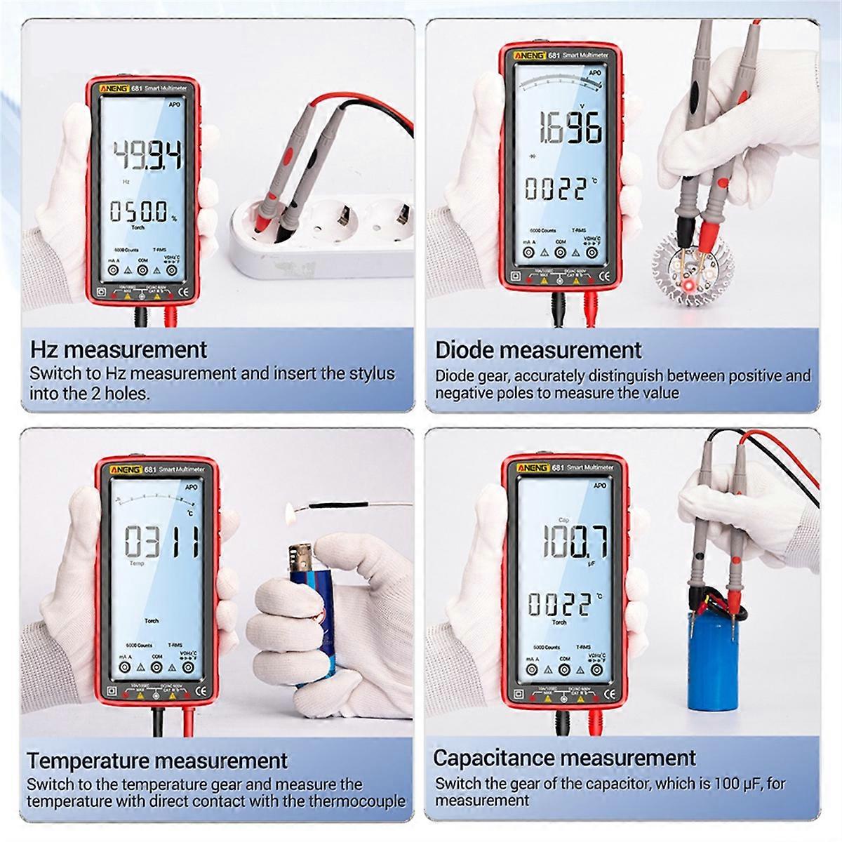 681 Digital Multimeter Non-Contact Voltage Tester Red