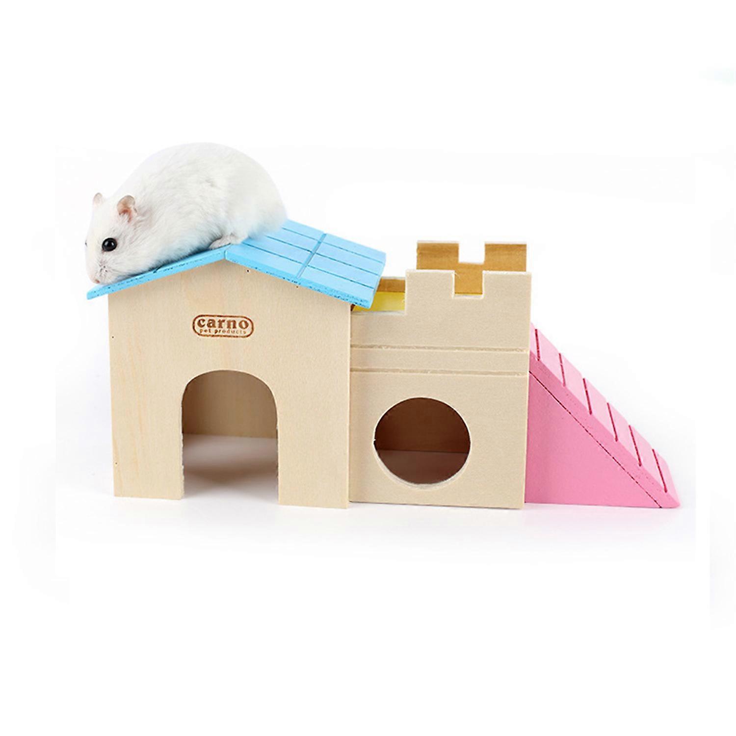 Hamster Wooden House Nesting Habitat Small Animals Colored for Play Hut Hideout Chew Toys for Dwarf Hamster Sleep